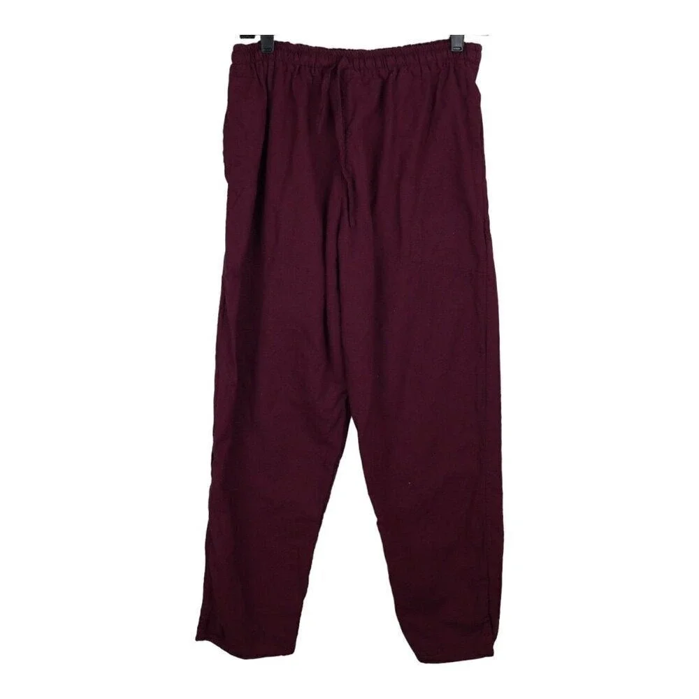 NOVI Collection 100% Linen Pants Womens Medium Burgundy Elastic Waist Minimalist